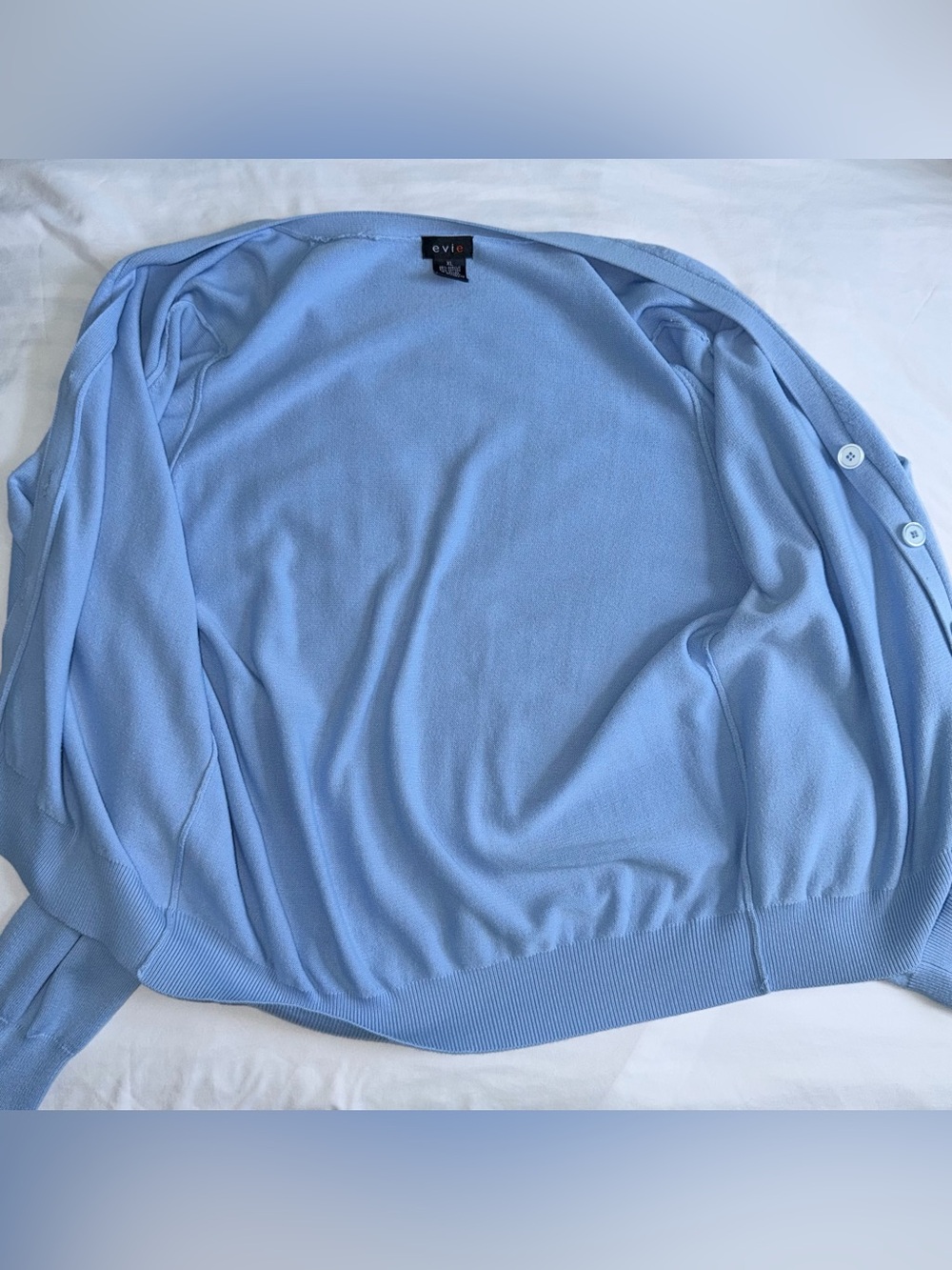 Vintage Evie Light Baby Blue Cotton V-Neck Size XL Retro Y2K Cardigan Sweater - Picture 15 of 16